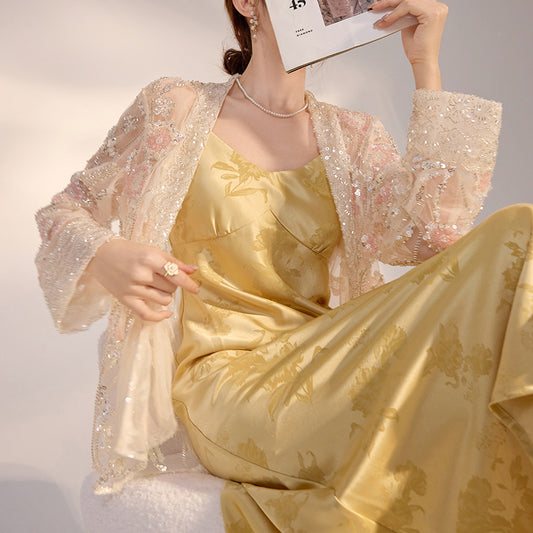 summer new national style fashion sequined jacquard hollow thin high-end jacket top women's M5026