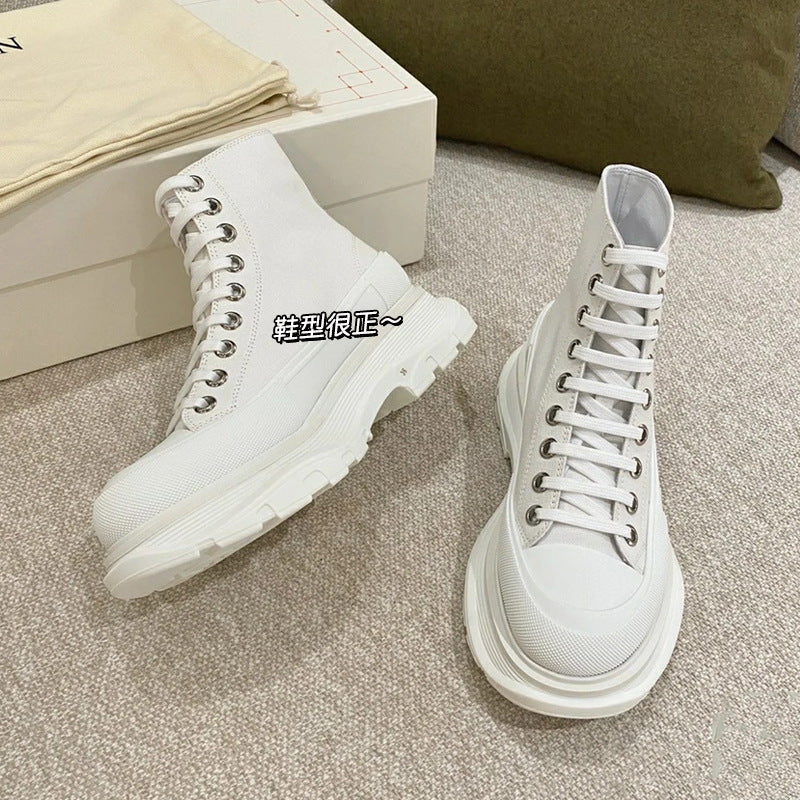 flowersverseCanvas Shoes Women's Thick-Soled High-Top White Shoes White Shoes  New Spring Breathable Thin and All-Matching Shoes with Hidden Heels