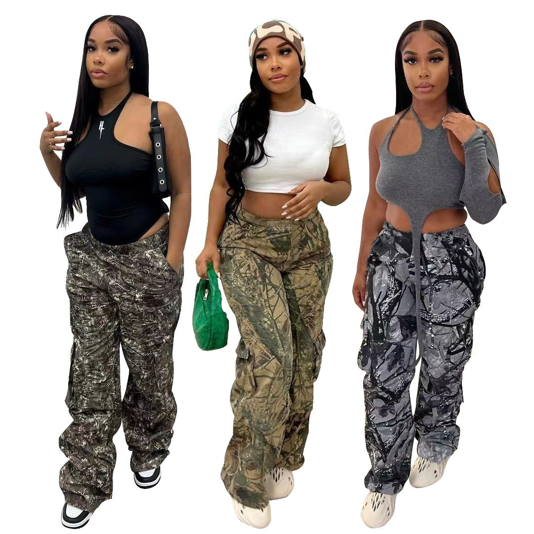 FLOWERSVERSE  T23318 European and American Women's Clothing Fashion Casual Camouflage Printed Overalls Exclusive for Cross-Border One Piece Dropshipping