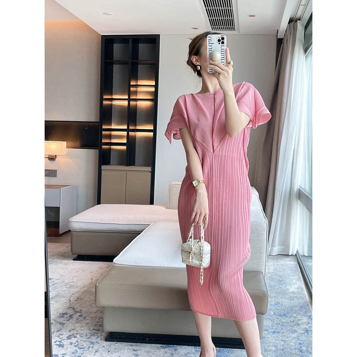 Folds  summer new slim-fitting design slim senior Miyake dress femininity elegant medium and long dress