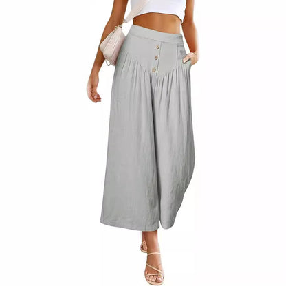 flowersverse In Stock  HOTan and NEWn Summer   Casual Wide-Leg Cotton and Linen Popular High Waist Loose Cropped Pants for Women