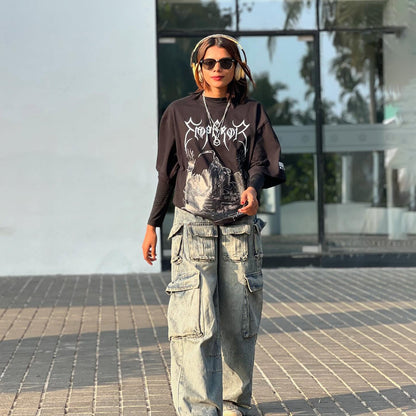 n street Harajuku women's spring top  new loose casual dark short-sleeved women's T-shirt customization