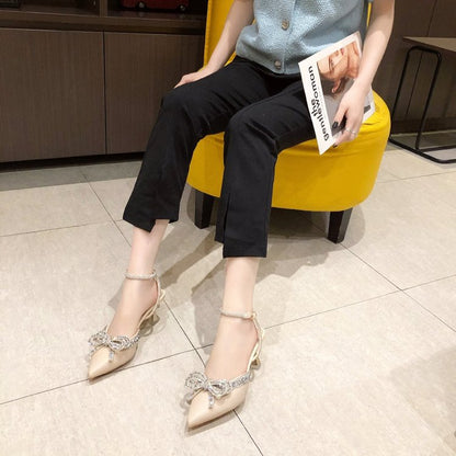 flowersverse  High Heel Sandals Women's Stiletto Heel Pointed Toe  Summer European and American New Closed Toe Casual Wine Glass Heel Ankle-Strap Buckle Sandals Women