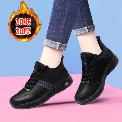 flowersverseNew Women's Shoes Spring Leather Non-Slip Waterproof Casual Shoes Middle-Aged and Elderly Old Beijing Cloth Shoes Comfortable Sneaker