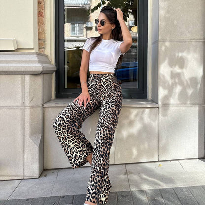 Cross-border Premium Leopard Print Jeans Women's Premium Fashion Trend High Waist Straight Pants Women's