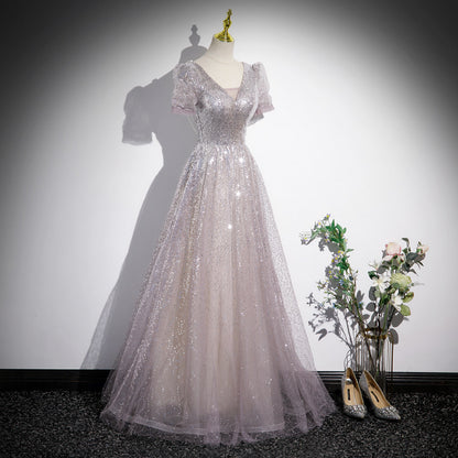 Banquet evening dress female high-end host high-end atmosphere high-grade V-neck  princess dress vocal art test