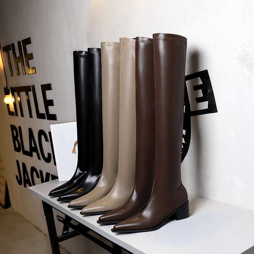 FLOWERSVERSE 2025 009-22  fashion simple thick heel high heel pointed sexy nightclub pedicure thin legs knee boots boots boots