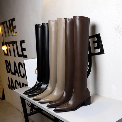 FLOWERSVERSE 2025 009-22  fashion simple thick heel high heel pointed sexy nightclub pedicure thin legs knee boots boots boots