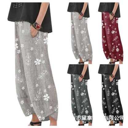 flowersverse A Large Number of in Stock   Autumn New HOTan and NEWn  plus Size Fashion Printing Loose Casual Ankle Banded Pants