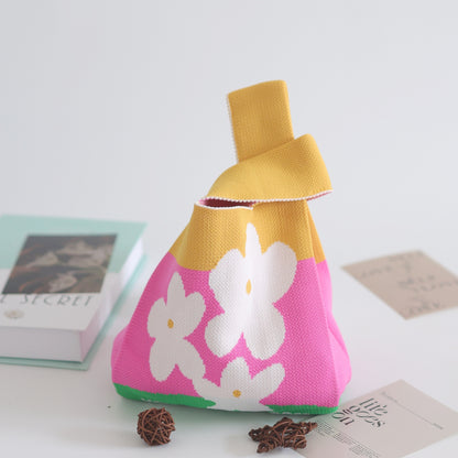 FLOWERSVERSE  INS Internet Hot New Handbag Women's Knitted Bag Japanese and Korean Style All-Match Hand Carrying Casual Tote Bag Factory Wholesale