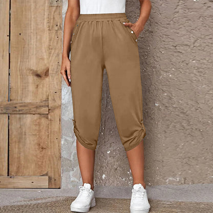 FLOWERSVERSE  European American Summer New Temu  Wish Hot Sale Fashion Casual Cropped Trousers with an Elasticated Waist Women
