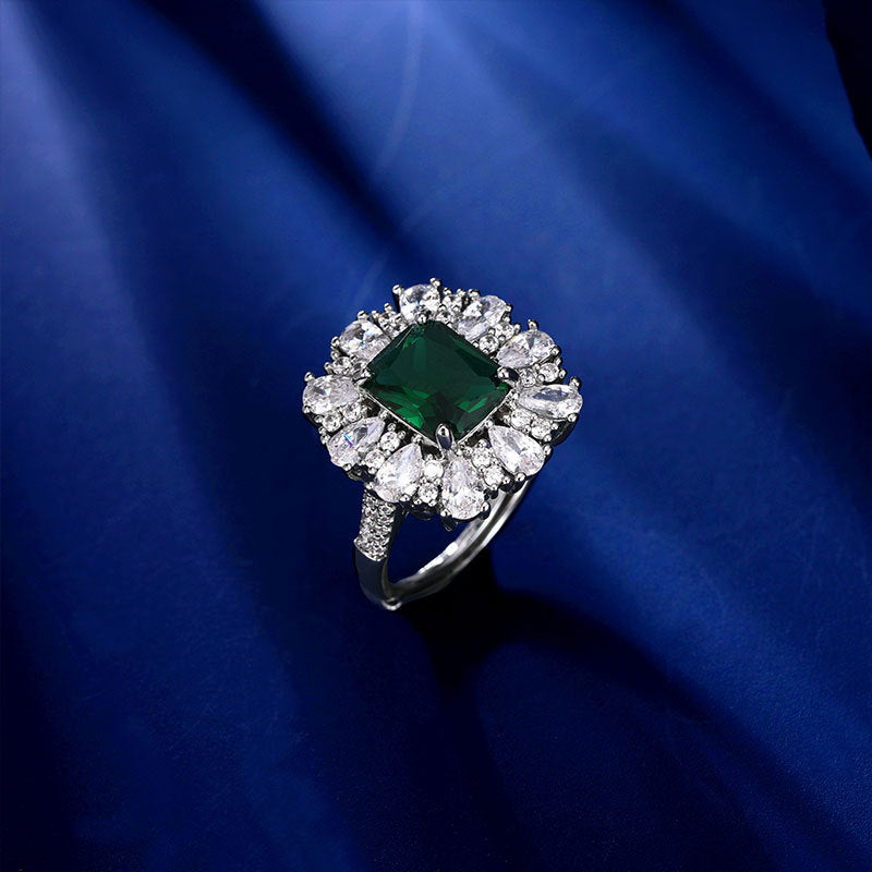 2025 Niche design temperament geometric versatile flower ring new light luxury high-end zircon high-end open ring