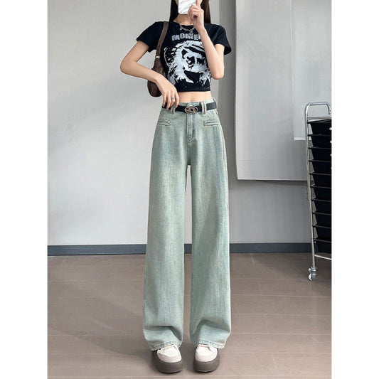 flowersverse Starry Sky Pattern High Waist Wide Leg Jeans for Women  Summer New Loose Slimming and Straight Drape Denim Trousers