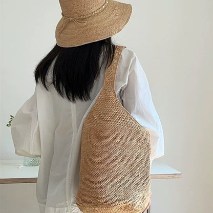 FLOWERSVERSE  Raffia Hand-Woven Bag Ins  Retro One-Shoulder Hand Straw Bag Vacation Beach Bag Women