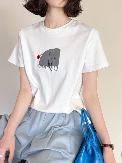 2025  Spring New Printed Short Sleeve T-Shirt Women's Autumn Inner Loose Casual Hot Bottom Top 90621