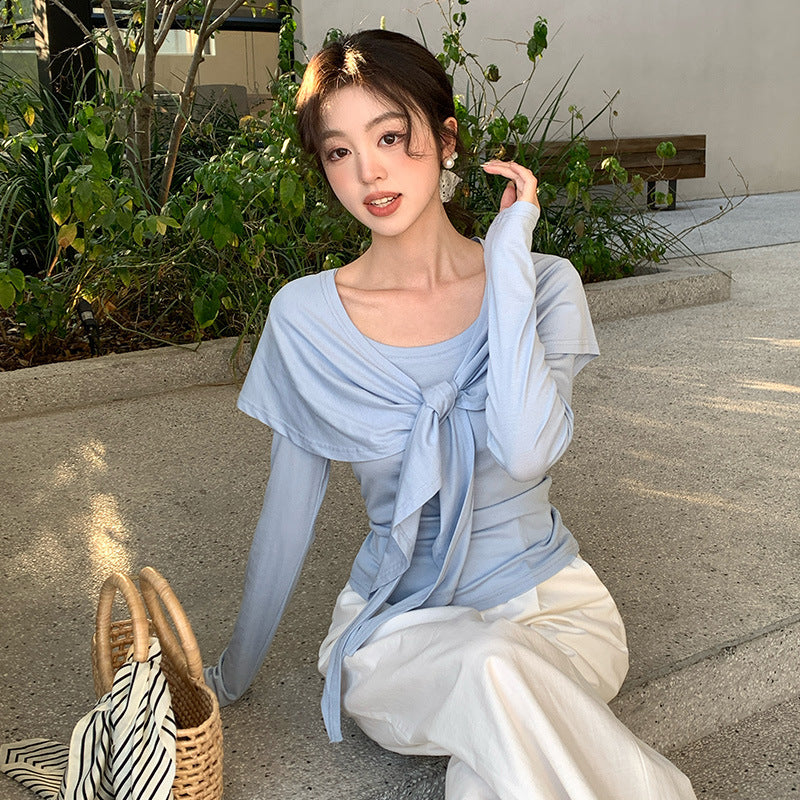 2025 Thirteen Lines  Spring New Korean Version Temperament Versatile Shawl Knitted Sweater Women's Long Sleeve Top 89310