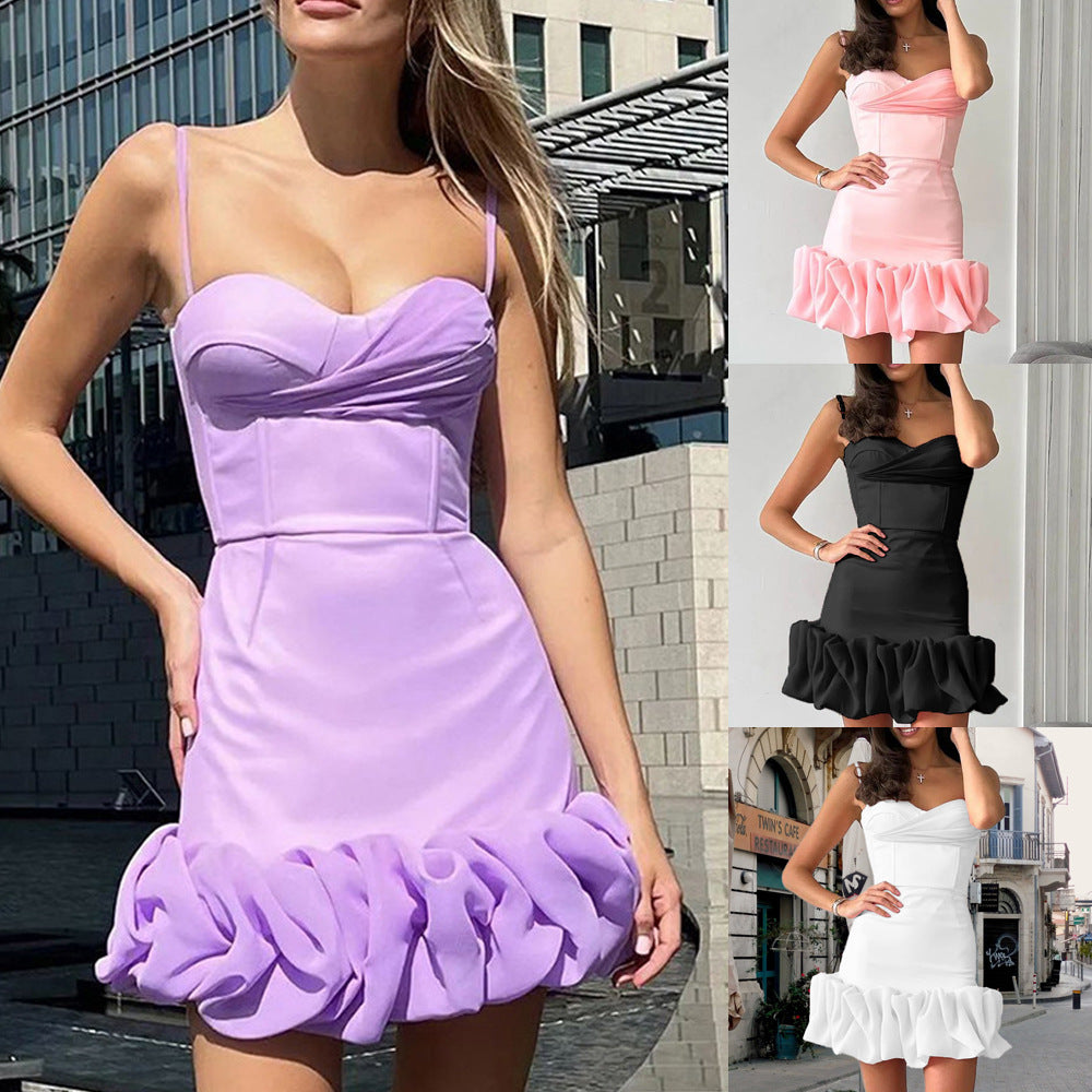 25 Cross-border  women's clothing summer new sexy pleated skirt suspender dress slim temperament dress short skirt