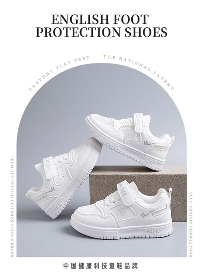 flowersverse No Refund Only for School Designated White Shoes Children's Mesh Boys Girls' Sneakers Medium and Large Children's Leather All-Match Casual