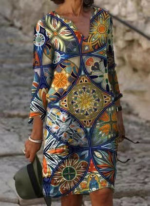 FLOWERSVERSE Chuyi popular spring 2025 0V neck sexy retro print retro dress women's casual medium and long dress