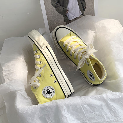 flowersverseSpring Wannian Versatile High-Top Canvas Shoes Women's Korean-Style Ulzzang Preppy Style Board Shoes Hong Kong Style Vintage Fashion Shoes