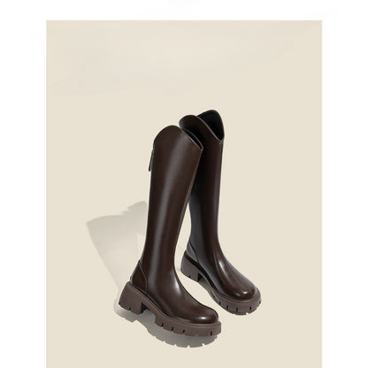 2025  V-mouth boots women's thick-soled high tube small tube circumference thick heel boots knight boots