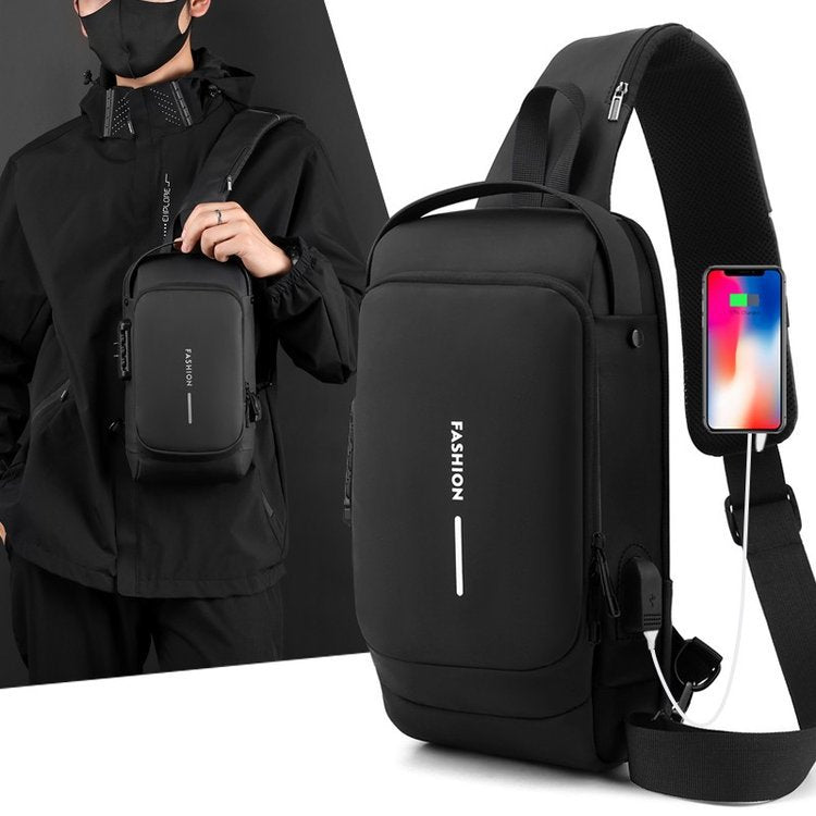 FLOWERSVERSE New Chest Bag Men's Backpack USB Charging Backpack Shoulder Chest Bag Commuter Backpack Waterproof Crossbody Chest Bag