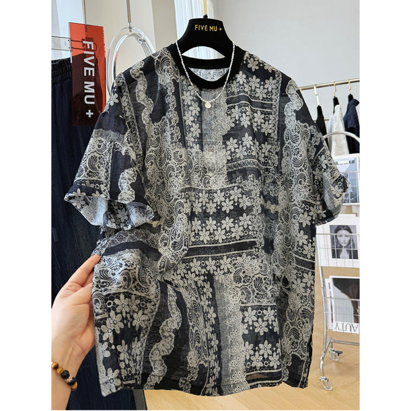 Premium sense retro loose lazy wind short-sleeved T-shirt women's  summer thin temperament shirt super good-looking top