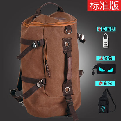 FLOWERSVERSE Korean Style Canvas Backpack Men's Fashionable Student Schoolbag Youth Travel Bag Computer Large-Capacity Backpack Messenger Bag
