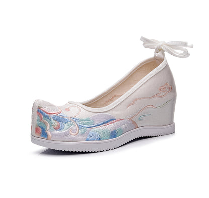 flowersverseHigh Heel the Han-Style Clothing Shoes Women's Ancient Style Height Increasing Insole Seven cm Embroidered Cotton Shoes Matching Retro Matching Student Dancing Shoes