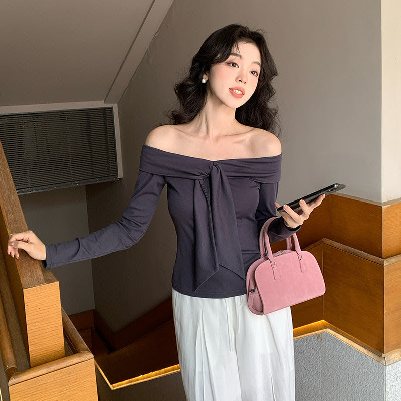 2025 Thirteen Lines  Spring New Korean Version Temperament Versatile Shoulder Knitted Sweater Long Sleeve Top 89300