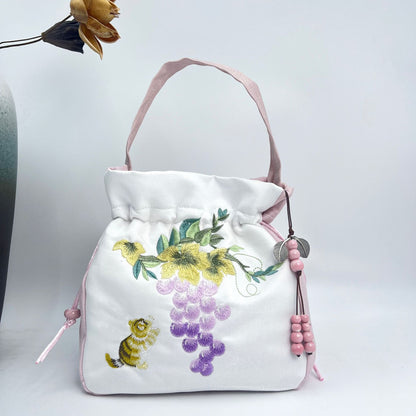 FLOWERSVERSE  Spring Outing with Embroidered Han Chinese Clothing Crossbody Bag Antiquity Bag Artistic Tassel National Style Casual All-Match Clutch Bag Large Capacity