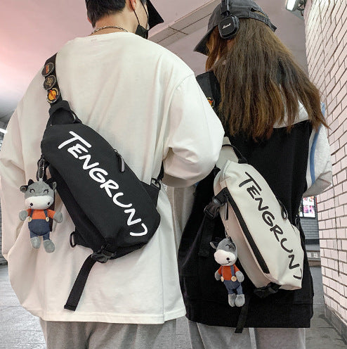 FLOWERSVERSE Men's Bag Fashion Messenger Bag Schoolboy Backpack Niche Sports Leisure Bag Women's Shoulder Bag Personality Japanese Style Chest Bag