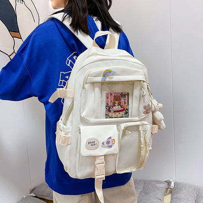 INS Retro Canvas Backpack Pure Colored Fresh Korean Style Backpack Female Leisure Schoolbag Student Junior High School Backpack