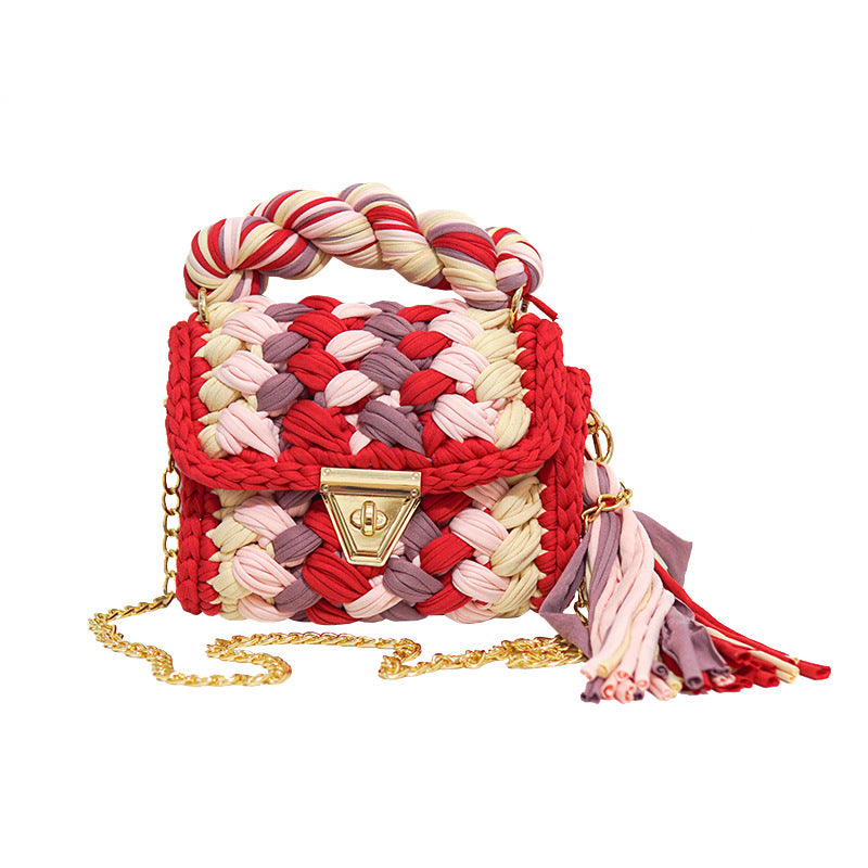 FLOWERSVERSE  Xuan Ya Hand-Woven Women's Handbag Color Bag Women's Crossbody Chain Bag Cross-Border Handbag