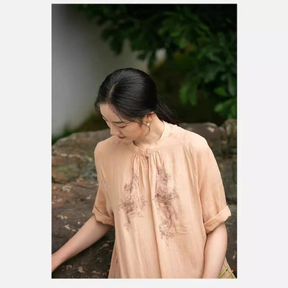 popular spring and summer dress, literary loose embroidery elegant medium and long dress, ramie dress, reply 211239