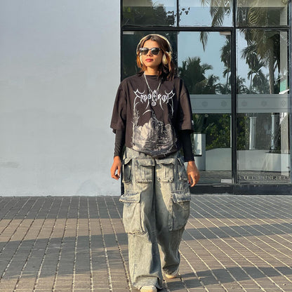 n street Harajuku women's spring top  new loose casual dark short-sleeved women's T-shirt customization