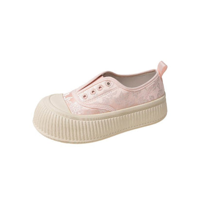 flowersverseNew Chinese Style Canvas Shoes for Women Slip-on  Summer New Ugly and Cute Big Head Platform White Shoes All-Matching Sneakers