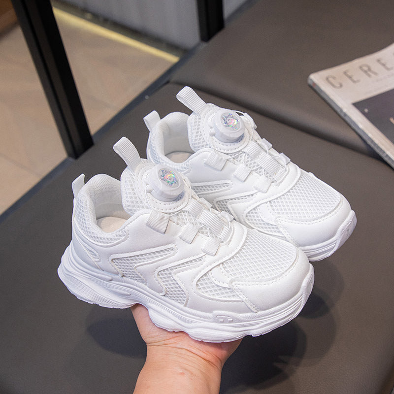 flowersverse Summer New Transparent Net Sneaker Children's Sandals Boys Baby Girl Daddy Shoes Rotating Button White Shoes Fashion