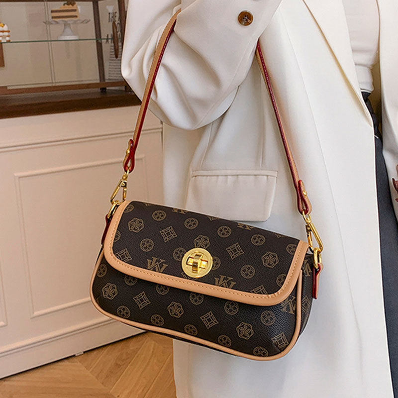 2025 Shoulder bag women's new retro printed armpit bag spring versatile contrasting color women's bag simple commuter bag messenger bag