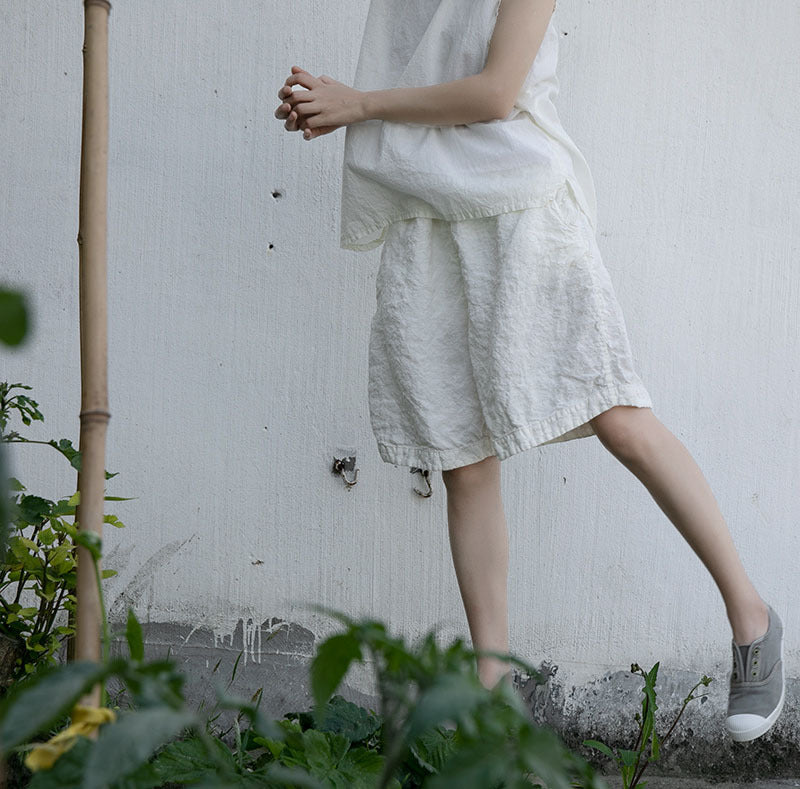 summer refreshing design short casual pants linen breathing mottled literary wide-leg shorts