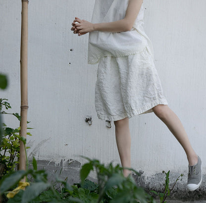 summer refreshing design short casual pants linen breathing mottled literary wide-leg shorts