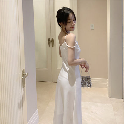 2025 Summer sexy pearl suspender dress femininity high-end celebrity design sense niche vacation dress evening dress