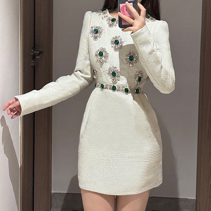 2025 New  spring popular heavy industry small fragrance noble plutocrat daughter party waist long sleeve dress ins