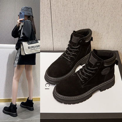 2025 Leather rhubarb boots Martin boots women's  new British style platform short boots women's spring and autumn single boots