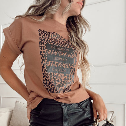 Spring thin top loose casual leopard print short-sleeved women's T-shirt  new  versatile women's top
