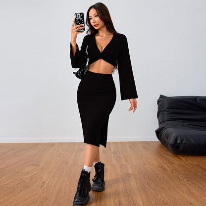 FLOWERSVERSE 2025 International Station  2025 women's clothing Sexy versatile fashion suit Autumn and winter new burgundy top two-piece set