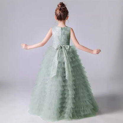 flowersverse Fairy Beautiful Cake Dress Girls' Dress Costume for Piano Performance Princess Style Dress Host Costume Summer Sleeveless