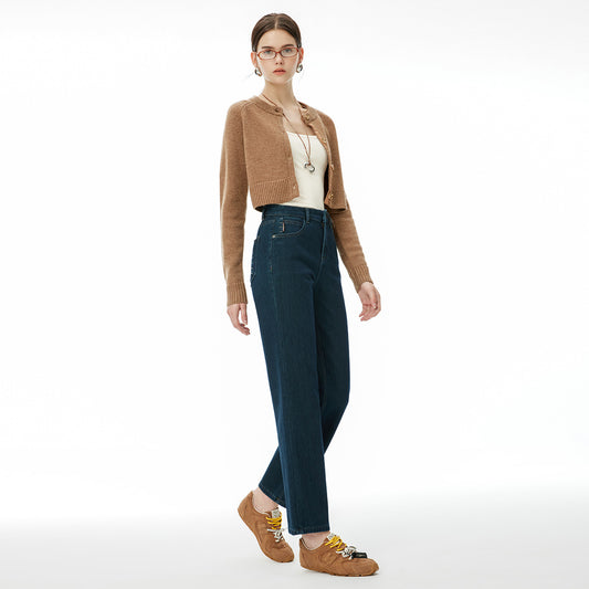 2025 popular autumn and winter new four-sided elastic denim nine-point pants women's high-waisted denim baguette pants high-slim jeans women