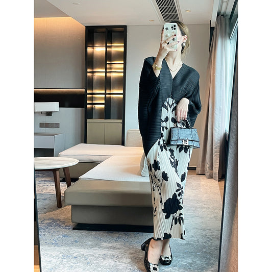 Folds  spring high-end  high-end printed fashion dress temperament elegant loose meat-covering dress