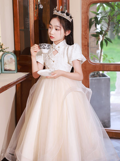 flowersverse Girls Evening Dress Chinese Style Fashion Flower Girl Little Girl Princess Dress Children Host Piano Performance Costume